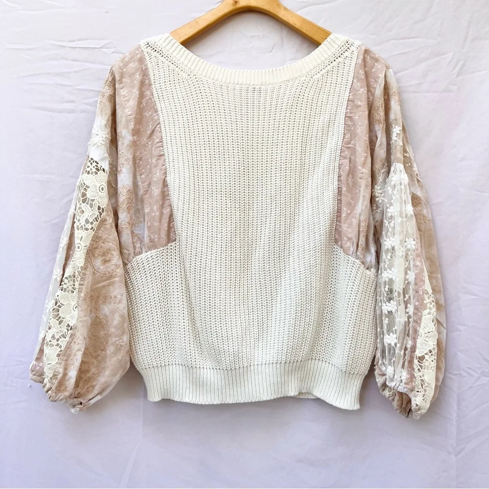 ANTHROPOLOGIE | PILCRO MARTINE PEASANT SLEEVE SWEATER BLOUSE PINK CREAM XL - Picture 6 of 10